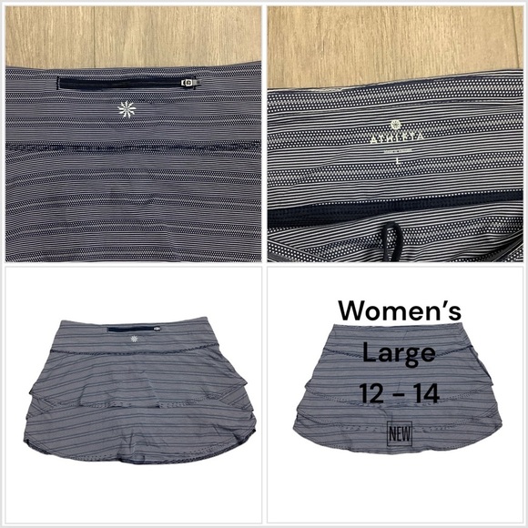 Women's Golf ATHLETA Large 12 - 14 Skort Navy Striped Leggings Active Flat Front - Picture 1 of 10